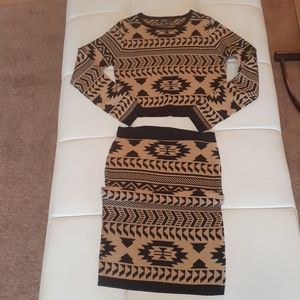 Cropped Knit Sweater & Skirt Set Size Large